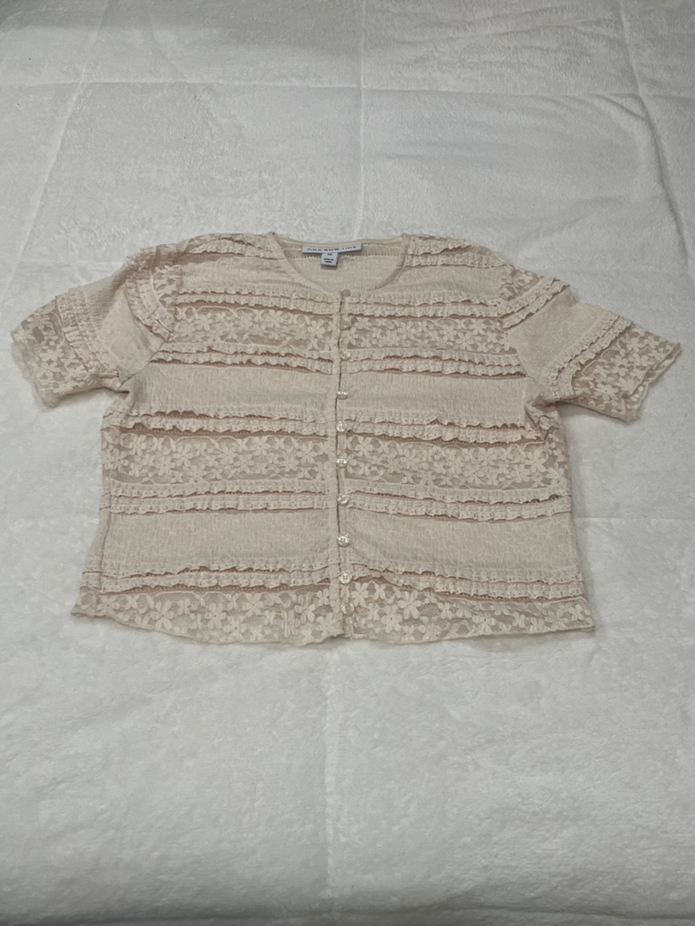 Cream Lace Ruffle Button-Front Cardigan